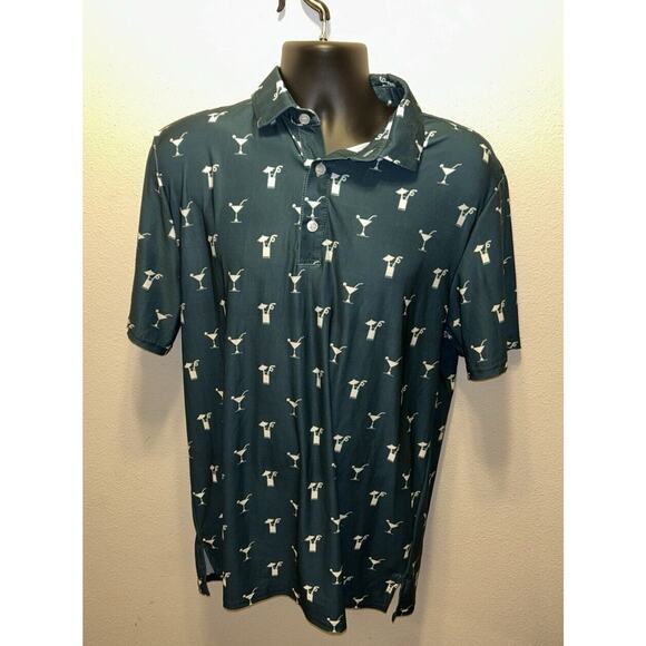 Friday Fairways Dark Teal Drinks Performance Golf Polo Shirt Mens Large - Picture 1 of 3